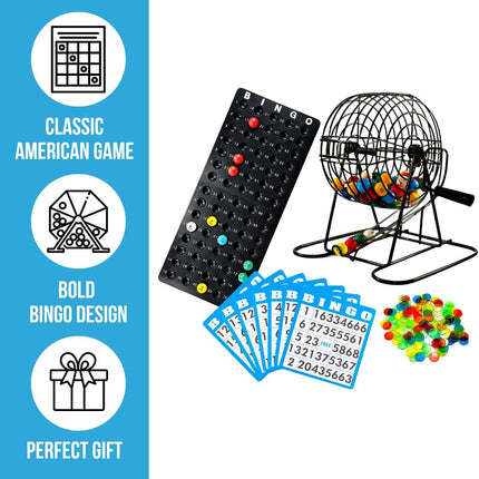 Complete Deluxe Bingo Game Set with Cage, 18 Cards, Balls and Chips