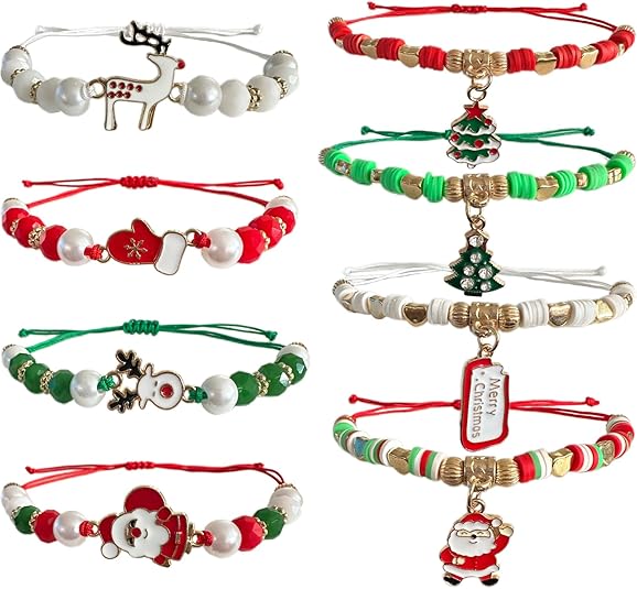 8PCS Christmas Bracelets for Women – Merry Christmas in July Gifts & Holiday Party Decorations