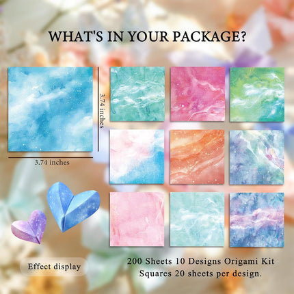 200 Sheets Origami Paper, 10 Designs, 3.74x3.74" Double-Sided Starry Sky Craft Paper