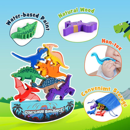 Dinosaur Wooden Stacking Toys for Kids 3–8, Montessori Balance Game