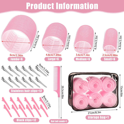 50PCS Self Grip Hair Rollers Set 4 Sizes with Clips for Hair Styling