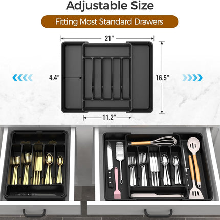 Extra Large Expandable Silverware Organizer – Adjustable Kitchen Utensil Holder