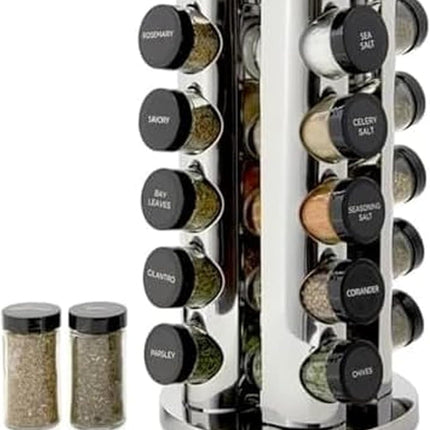 20-Jar Revolving Spice Rack with Free 5-Year Refills – Stainless Steel
