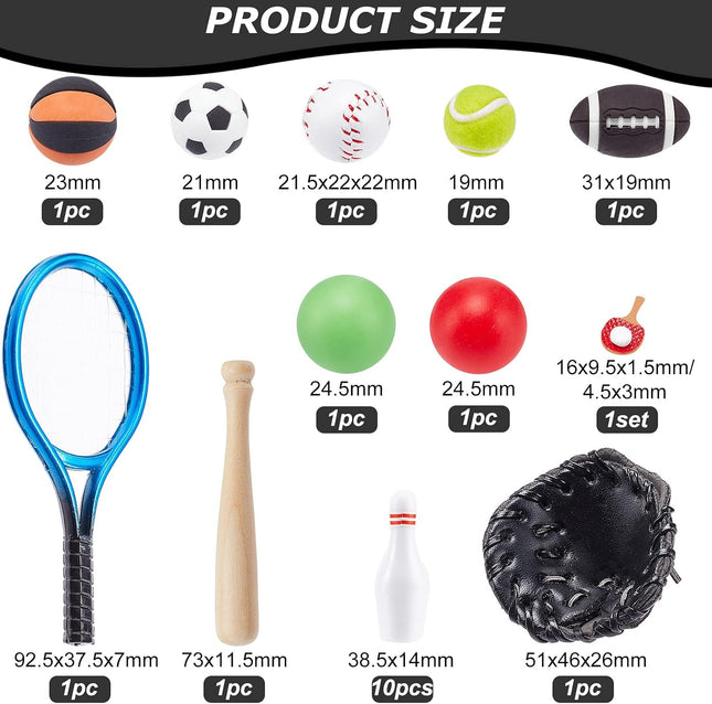 24 Pcs Miniature Sports Set, Dollhouse Balls, Baseball, Tennis, Bowling & Football