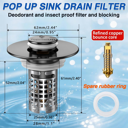 Sink Stopper Hair Catcher – Pop-up Drain Strainer with Removable Stainless Steel Basket