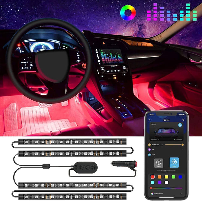 RGB Car Interior LED Lights, App Control, Music & DIY Mode, 2-Line 12V Car Lights