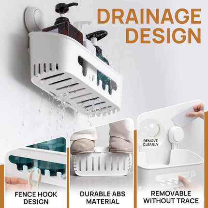Shower Caddy with Suction Cup – Removable Waterproof Bathroom Shelf, White