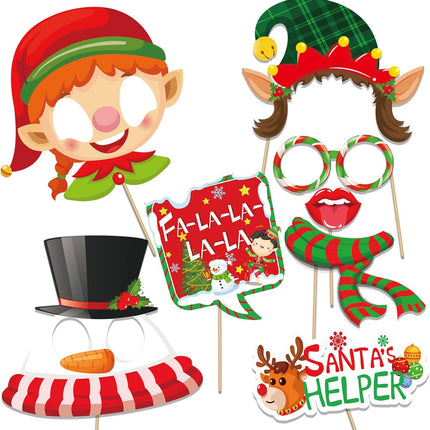 44PCS Christmas Photo Booth Props – Santa, Snowman & Candy Cane Selfie Signs