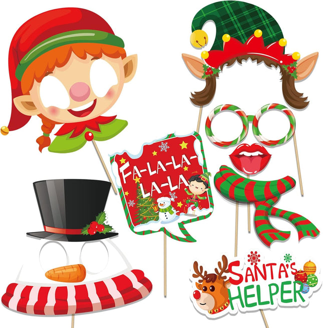 44PCS Christmas Photo Booth Props – Santa, Snowman & Candy Cane Selfie Signs