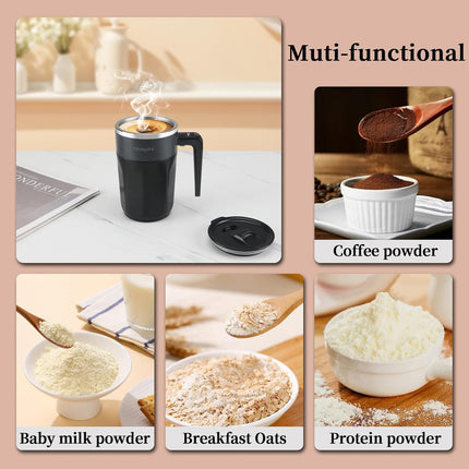 Rechargeable Self Stirring Coffee Mug with LCD Temperature Display, Black