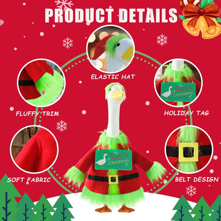 23" Christmas Goose Outfit Green Santa Costume for Porch or Lawn Goose Decor