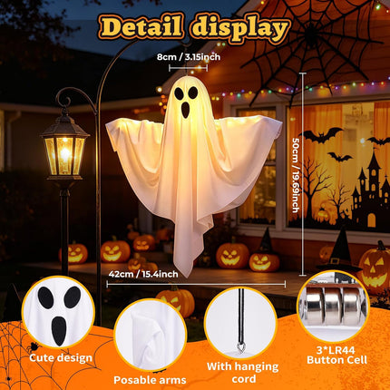 4-Pack Light-Up Hanging Ghosts, 3 Modes, DIY Arms, Indoor Outdoor Halloween Decor