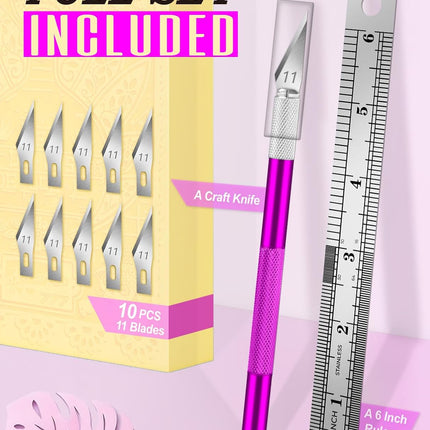 Craft Knife Set – Precision Hobby Knife with 10 Extra #11 Blades & Steel Ruler