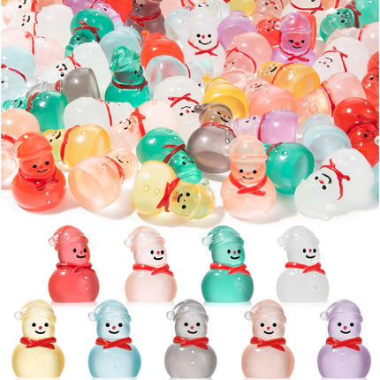 46 PCS Glow-in-the-Dark Mini Snowman Figurines – 9 Colors Xmas Decor