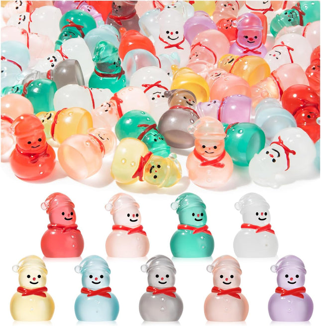 46 PCS Glow-in-the-Dark Mini Snowman Figurines – 9 Colors Xmas Decor
