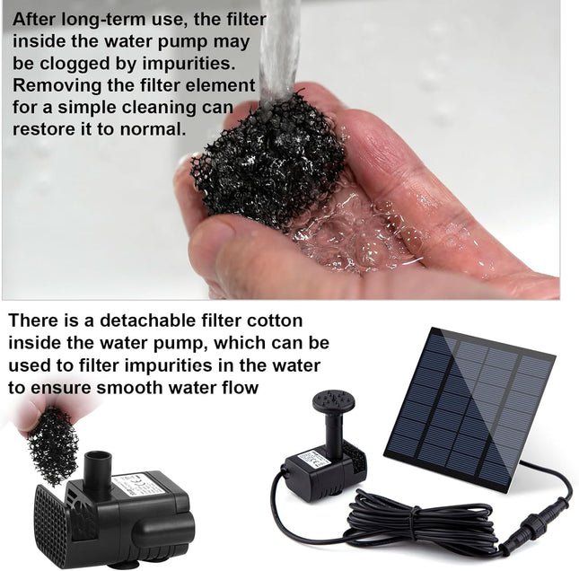 Solar Fountain Pump Kit, 1.8W with Separate Panel & 4 Nozzles for Outdoor Use