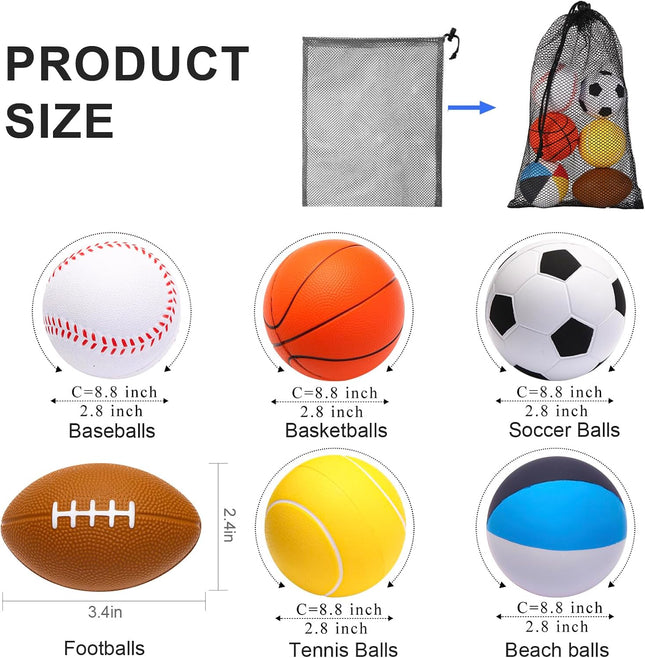 Mini Sports Balls Set of 6 – Soft Foam Balls for Toddlers with Bag