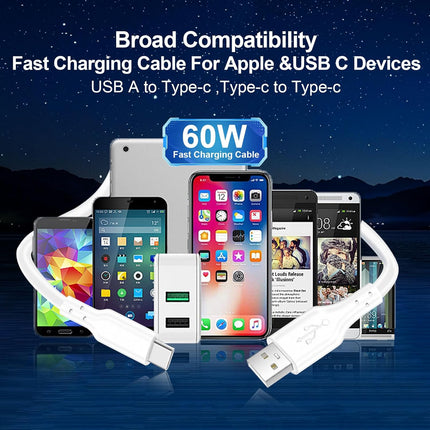 4-Pack 3.1FT 60W Fast Charging Cables – USB-A to USB-C & USB-C to USB-C for iPhone, iPad & More
