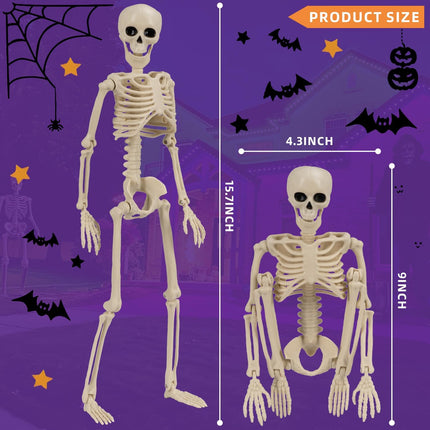 5-Piece 15.7in Posable Mini Skeletons, Articulated Hangable & Standable Party Decor