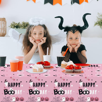 Pink Halloween Birthday Tablecloth, Happy BooDay Pumpkin Ghost Party Table Cover