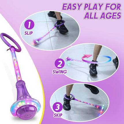 Flash Wheel Skip Ball Toy Purple Outdoor Swing Game for Kids Ages 5-12