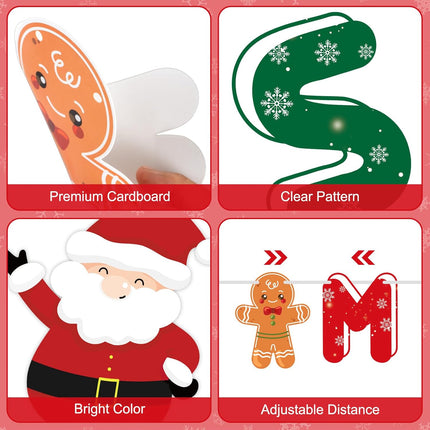 Merry Christmas Paper Banner – Santa & Reindeer Garland for Indoor/Outdoor Decor