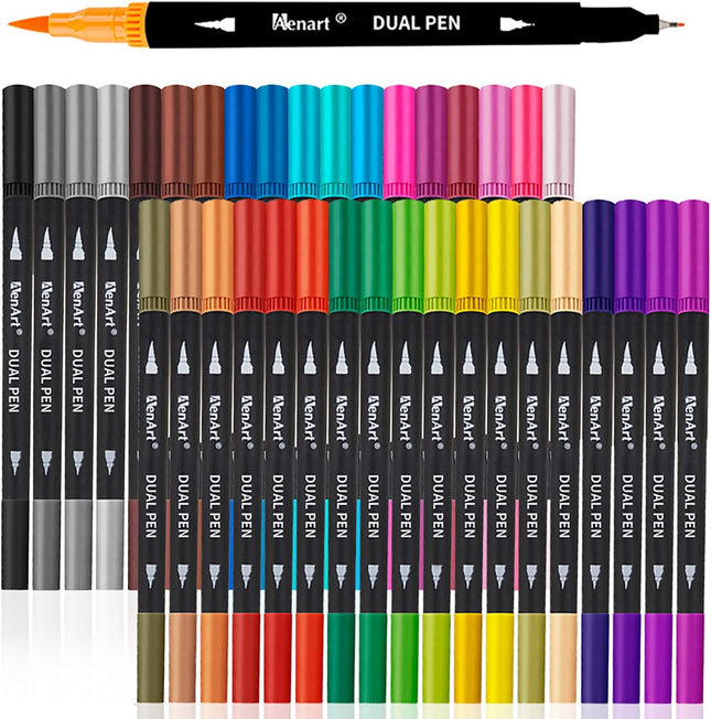 36 Dual Tip Brush Markers – Double Tip Pens for Adults, Coloring & Art