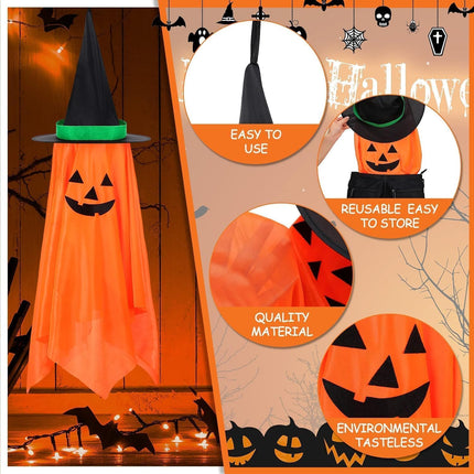 2-Pack Hanging Halloween Pumpkin Decorations, Witch Hat Ornaments for Yard & Garden