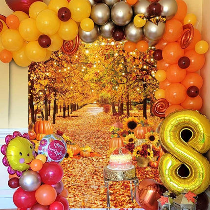 Autumn Forest Photography Backdrop 5x7FT – Fall Leaves & Pumpkins for Thanksgiving