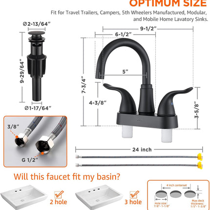 Matte Black Bathroom Faucet – 2-Handle Centerset with Pop-Up Drain