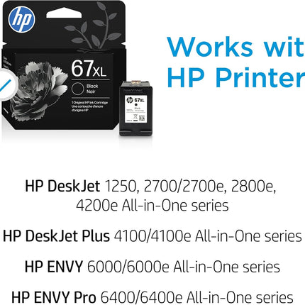 67XL Black Ink Cartridge for DeskJet 1255, 2700, ENVY 6000, 6400 Series