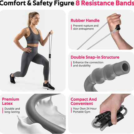 3 Pack Figure 8 Resistance Bands with Handles Stretching Fitness Training Kit