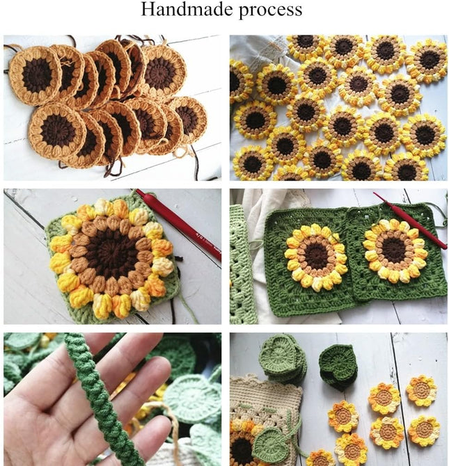 Green Crochet Sunflower Handbag for Women, Handmade Floral Shoulder Purse