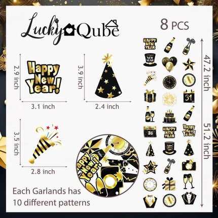 Happy New Year 2026 Party Decor – 8-Pc Hanging Garlands for NYE