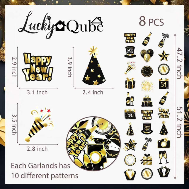 Happy New Year 2026 Party Decor – 8-Pc Hanging Garlands for NYE