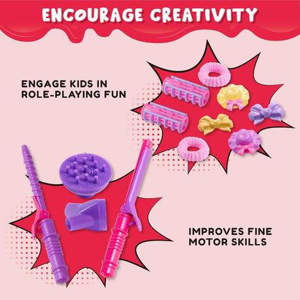 17-Piece Girls Beauty Salon Set – Pretend Play Hair Stylist Kit with Hairdryer & Accessories