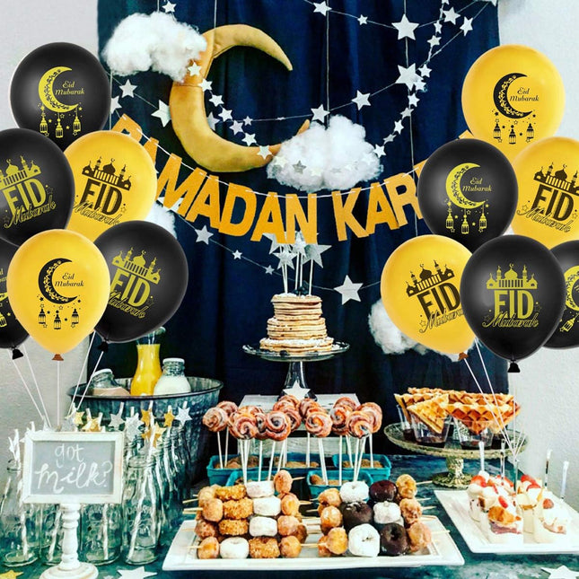20PCS Eid Mubarak Latex Balloons Festive Print Party Decorations