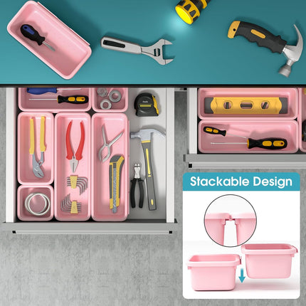 6-Piece Drawer Organizer Set – Interlocking, Non-Slip, Pink for Home & Office