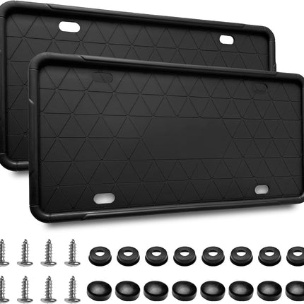 2 Pack Silicone License Plate Frames – Universal US Car, Rust & Rattle Proof, Black