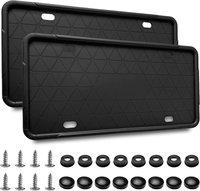 2 Pack Silicone License Plate Frames – Universal US Car, Rust & Rattle Proof, Black