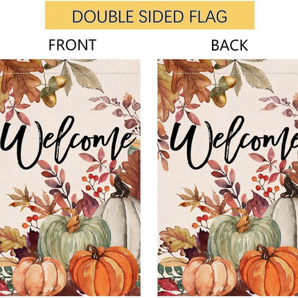 12x18in Fall Pumpkin Leaves Garden Flag, Double-Sided Burlap Autumn Thanksgiving Decor