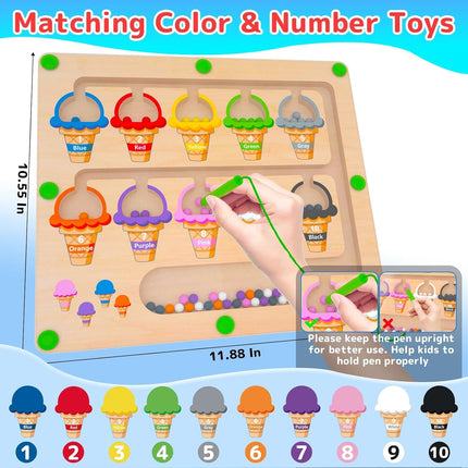 Magnetic Color & Number Maze – Montessori Wooden Counting Puzzle Toy