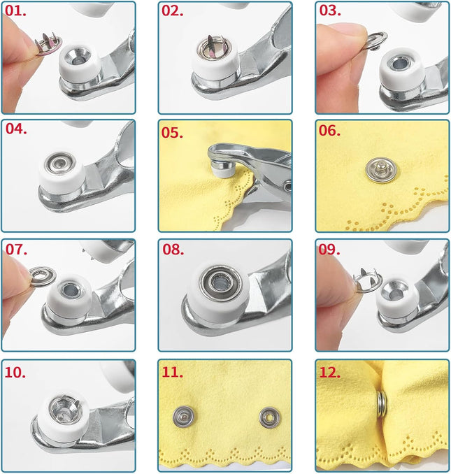 100 Sets 9.5mm Metal Snap Buttons with Pliers, 400 Pcs No-Sew Fasteners for Fabric