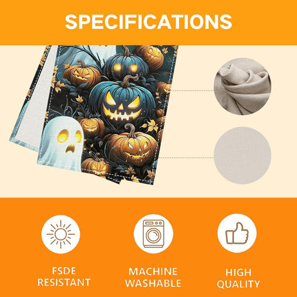 Halloween Scary Pumpkin Table Runner 13x72in, Spooky Kitchen Dining Party Decor