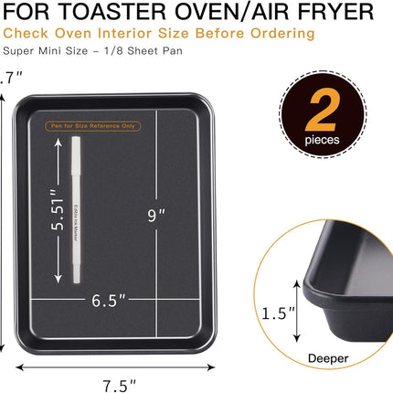 2 Pack Toaster Oven Baking Pans 9.7x7.5 Nonstick Cookie Sheet Black