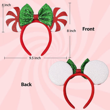 Christmas Mouse Ears Headband Holiday Ears Women & Girls, Adult Size Park & Party
