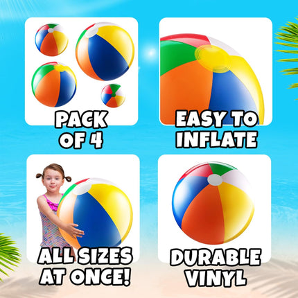 4PCS Rainbow Beach Balls Inflatable Pool Beach Toys for Summer Outdoor Fun