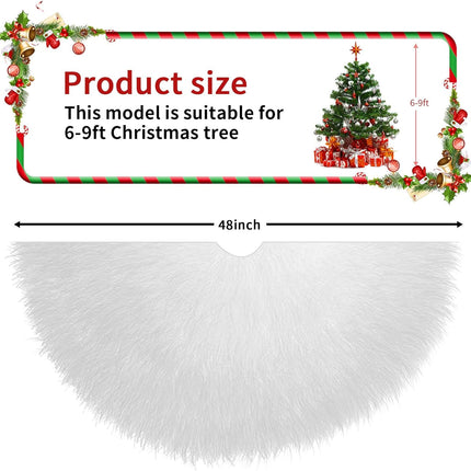 48" White Plush Faux Fur Christmas Tree Skirt – Fits 7.5-9 ft Trees, Snowy Decor