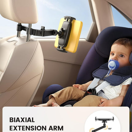 3-in-1 Car Headrest Tablet Holder – Adjustable Back Seat Mount for Kids & Travel