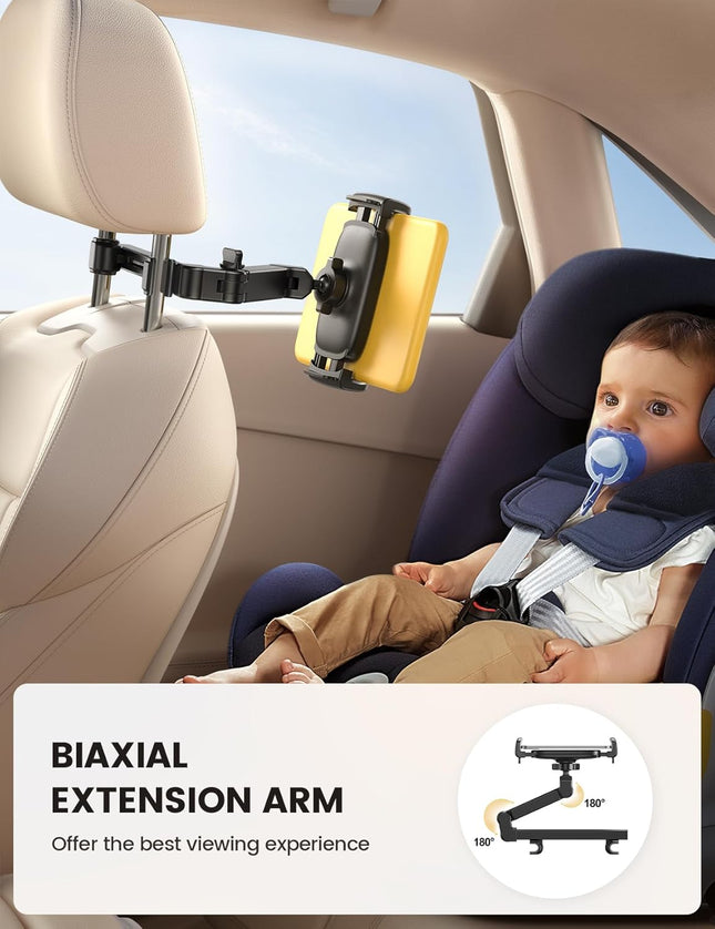 3-in-1 Car Headrest Tablet Holder – Adjustable Back Seat Mount for Kids & Travel